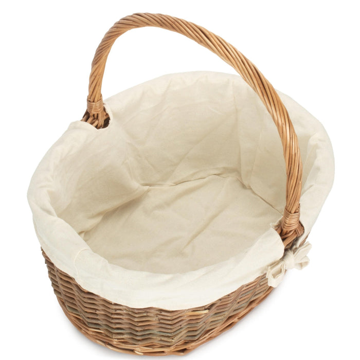 The Willow Basket Oval Unpeeled Willow Shopping Basket With White Lining