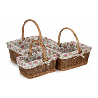 Rectangular Unpeeled Willow Shopping Basket With Garden Rose Lining