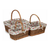 The Willow Basket Rectangular Unpeeled Willow Shopping Basket With Garden Rose Lining