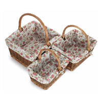 The Willow Basket Rectangular Unpeeled Willow Shopping Basket With Garden Rose Lining