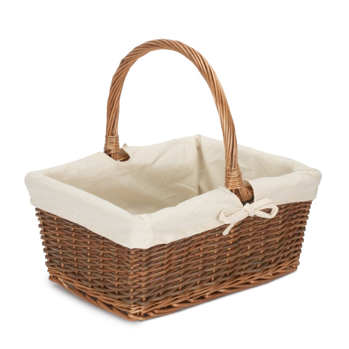 The Willow Basket Rectangular Unpeeled Willow Shopping Basket With White Lining