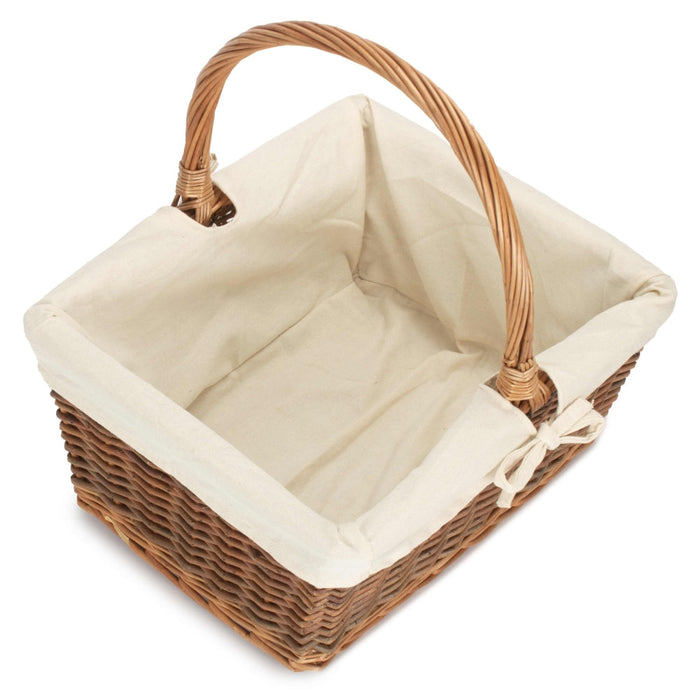 The Willow Basket Rectangular Unpeeled Willow Shopping Basket With White Lining