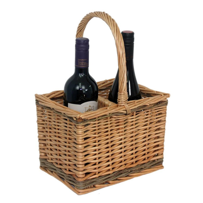 The Willow Basket Full buff Unpeeled Wicker Bottle Basket