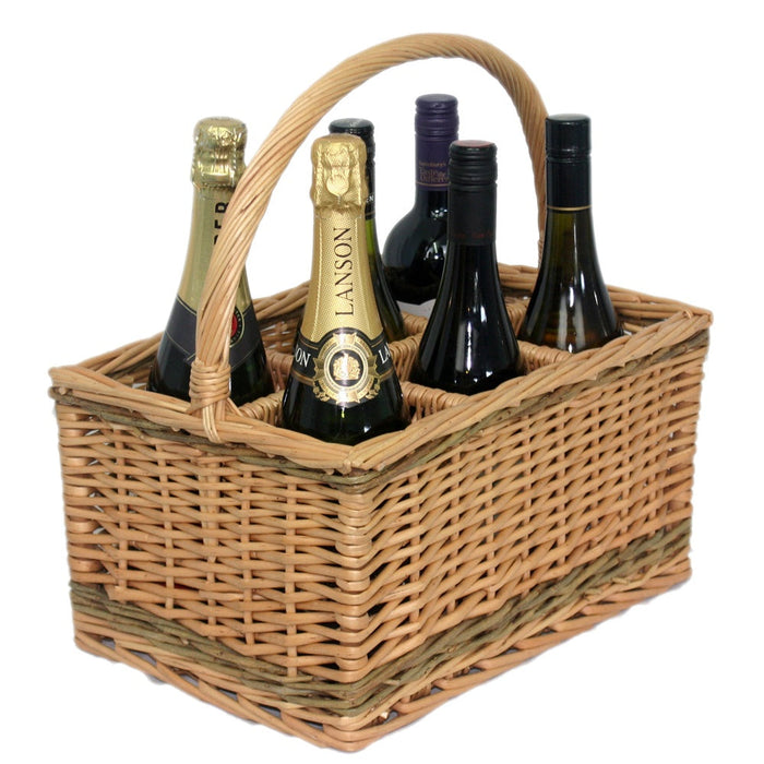 The Willow Basket Full buff Unpeeled Wicker Bottle Basket
