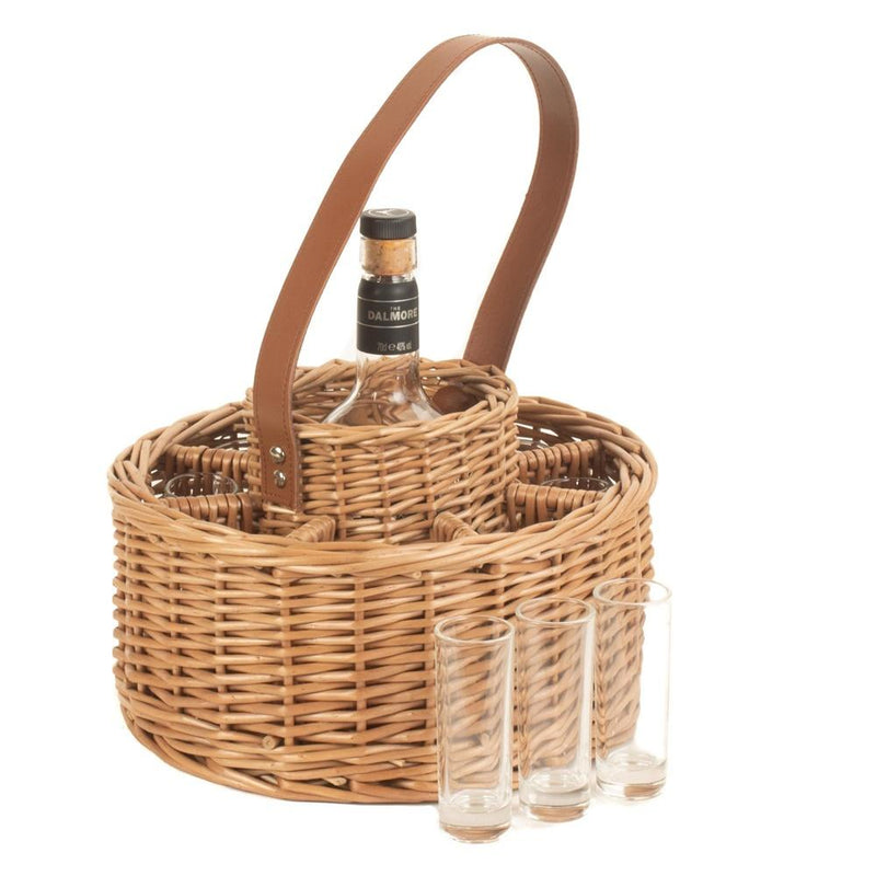 The Willow Basket Round Wicker Whisky Celebration Drinks Carrier