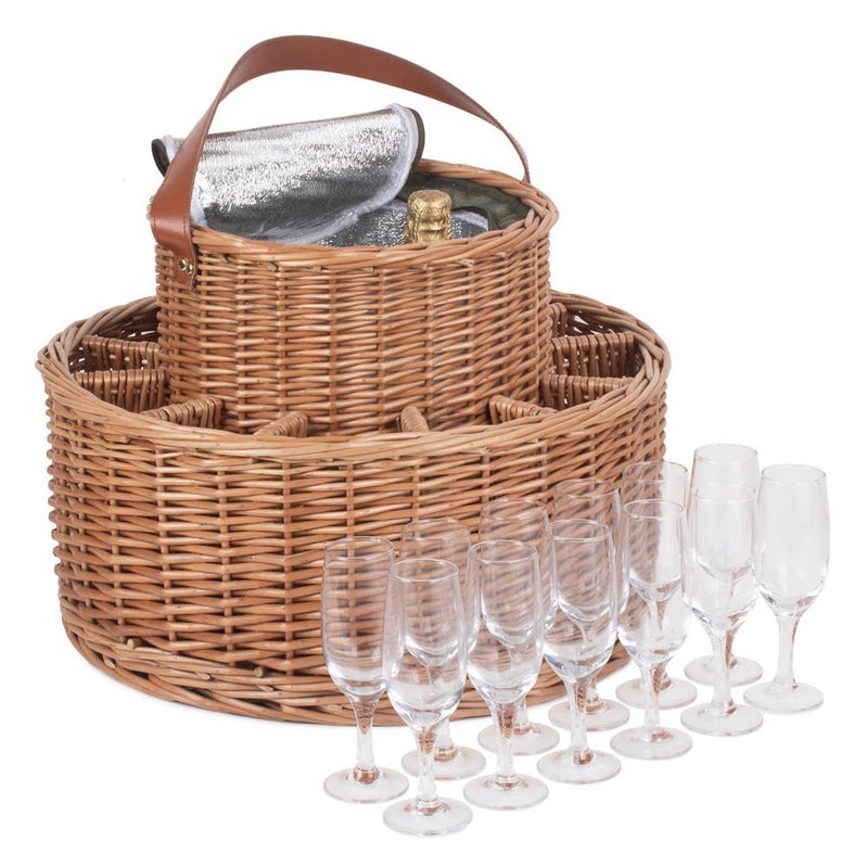 The Willow Basket Green Tweed Chilled Wicker Garden Party Basket