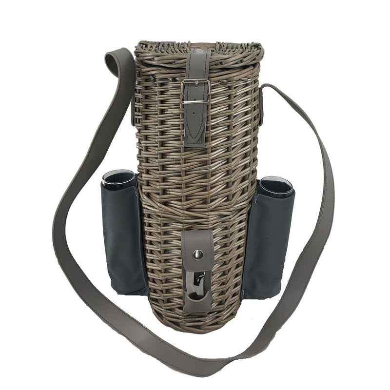 The Willow Basket Single Bottle and 2 Champagne Glass Carrier With Shoulder Strap