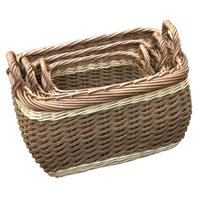 The Willow Basket Set of 3 Three Tone Storage Wicker Log Baskets
