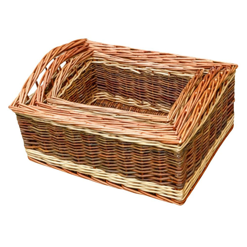 The Willow Basket Set of 3 Two Tone Deep Galleon Wicker Trays