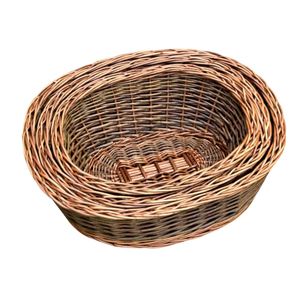 Set of 3 Two Tone Green Oval Willow Trays