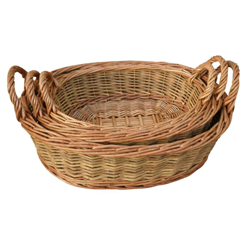 Set of 3 Two Tone Green Oval with Handles Willow Trays