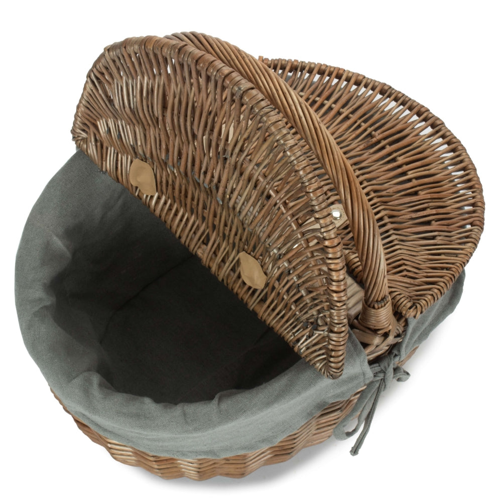 Antique Grey Oval Picnic Basket