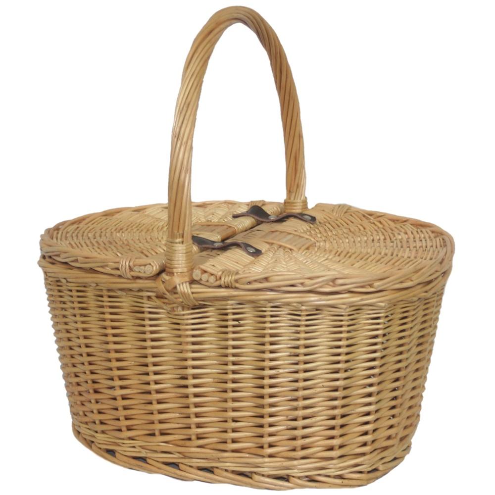 The Willow Basket Buff Oval Butterfly Lidded Picnic Basket