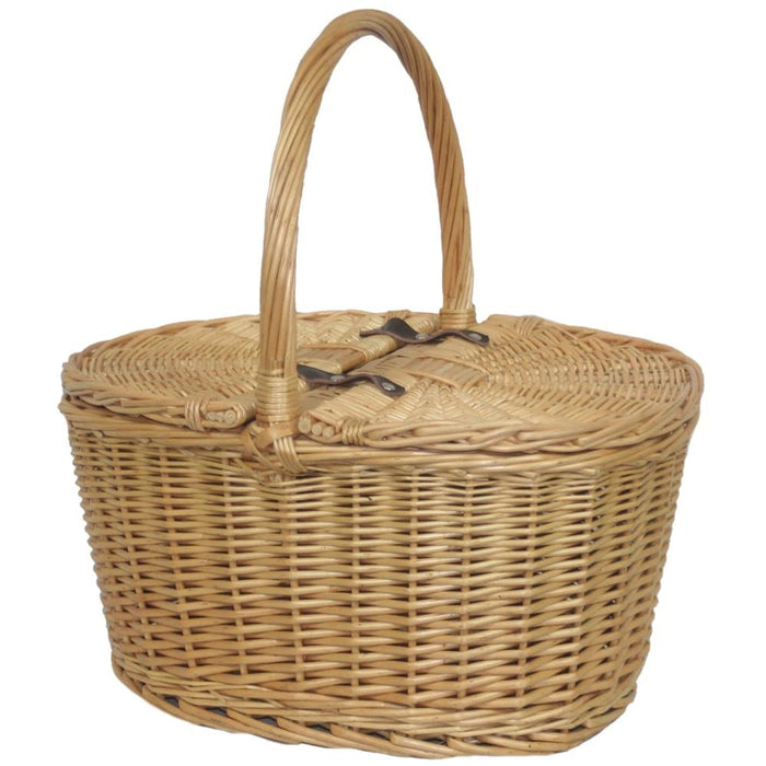 The Willow Basket Buff Oval Butterfly Lidded Picnic Basket