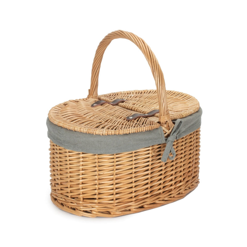 The Willow Basket Buff Oval Butterfly Lidded Picnic Basket