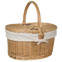 The Willow Basket Buff Oval Butterfly Lidded Picnic Basket
