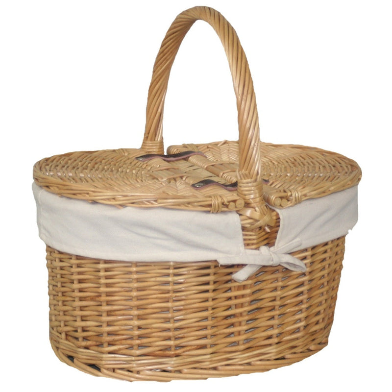 The Willow Basket Buff Oval Butterfly Lidded Picnic Basket