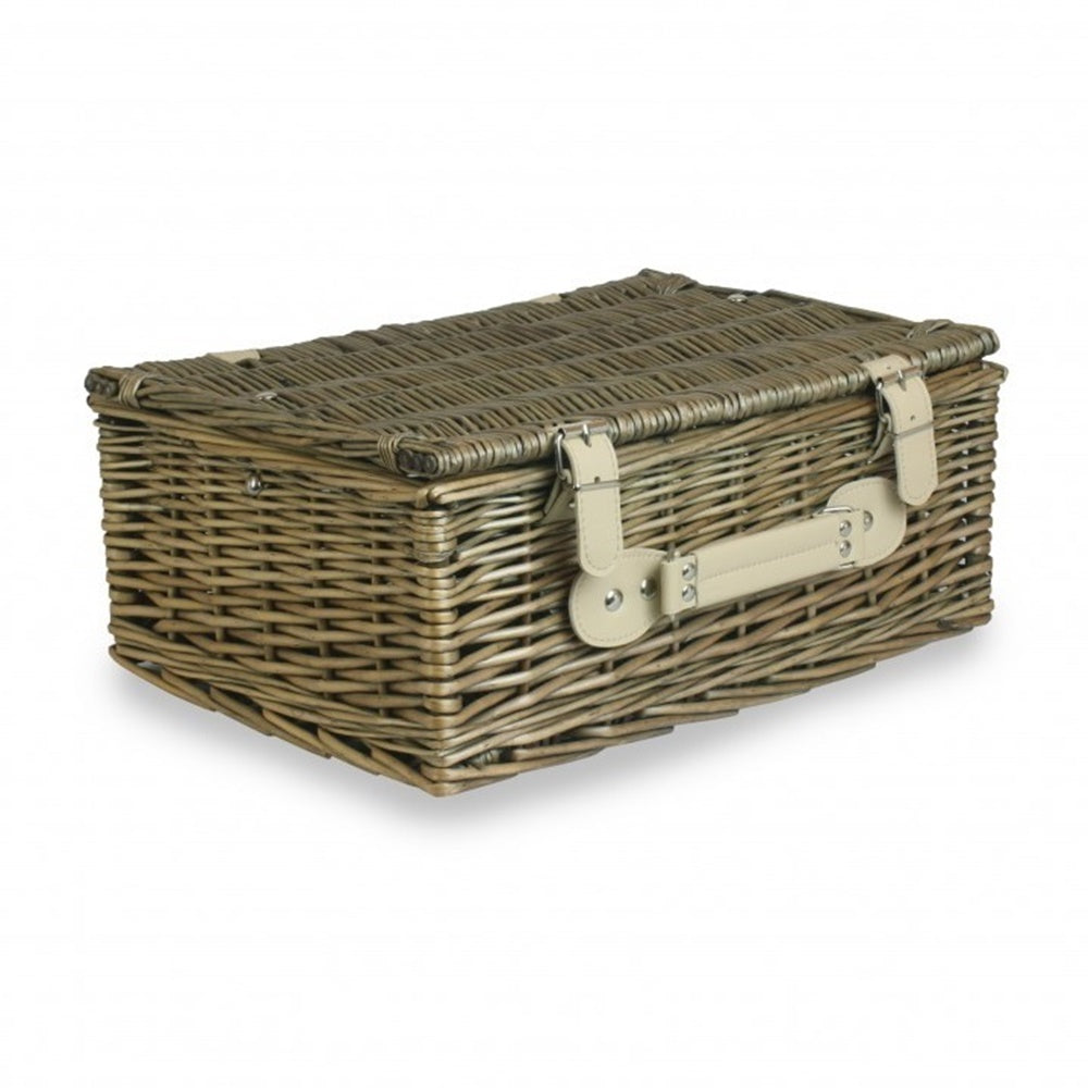 36cm Antique Wash Wicker Picnic Basket with Cotton Lining