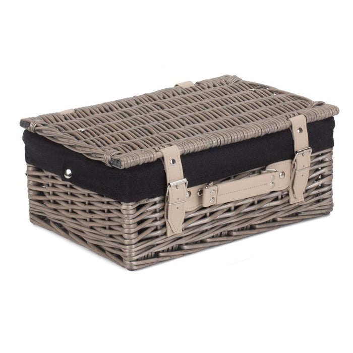 The Willow Basket 36cm Antique Wash Wicker Picnic Basket with Cotton Lining