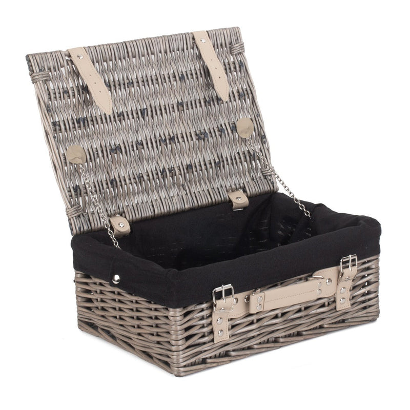 36cm Antique Wash Wicker Picnic Basket with Cotton Lining