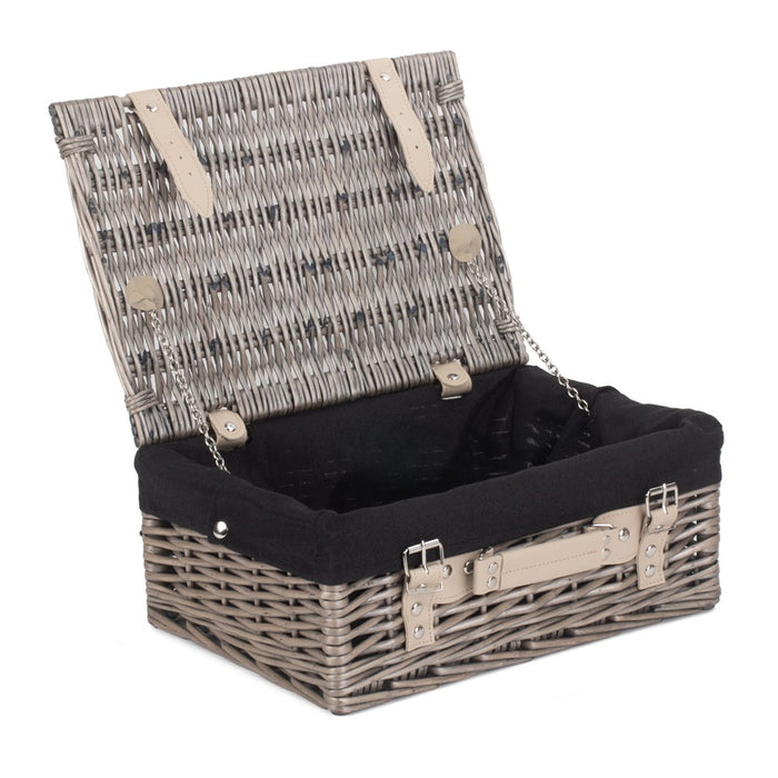 The Willow Basket 36cm Antique Wash Wicker Picnic Basket with Cotton Lining