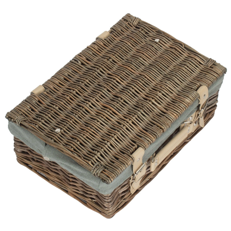 36cm Antique Wash Wicker Picnic Basket with Cotton Lining