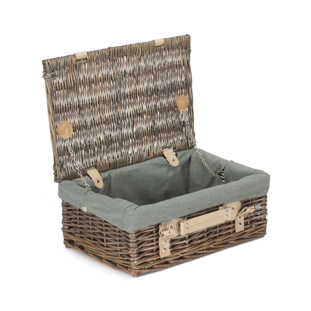 36cm Antique Wash Wicker Picnic Basket with Cotton Lining