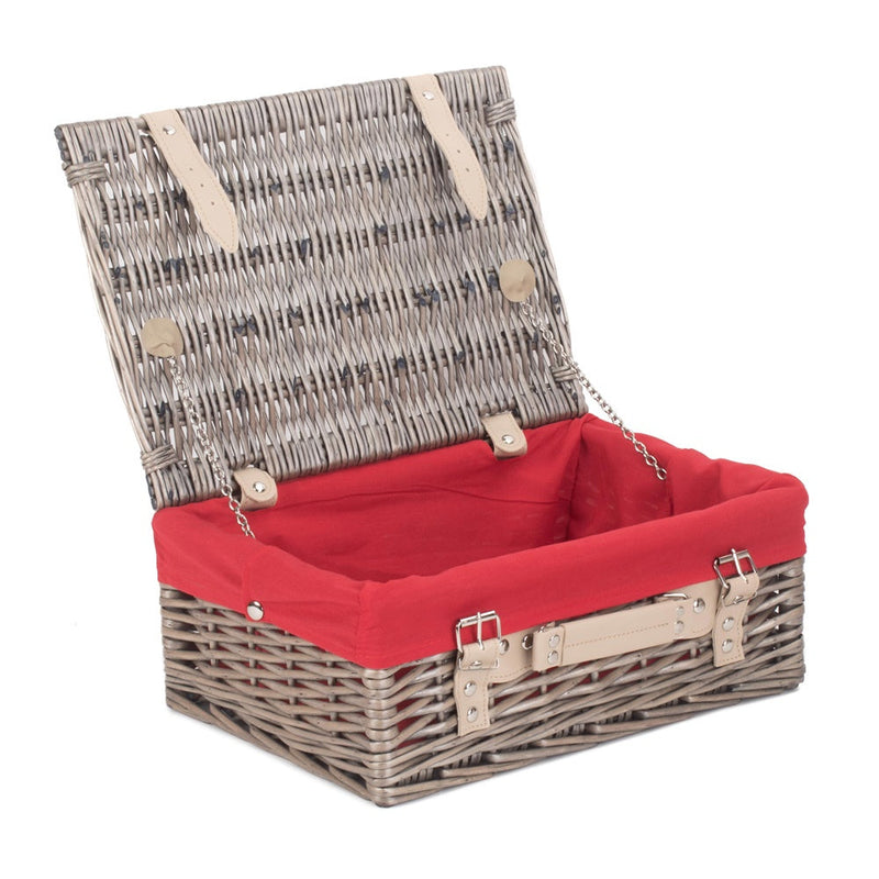 36cm Antique Wash Wicker Picnic Basket with Cotton Lining