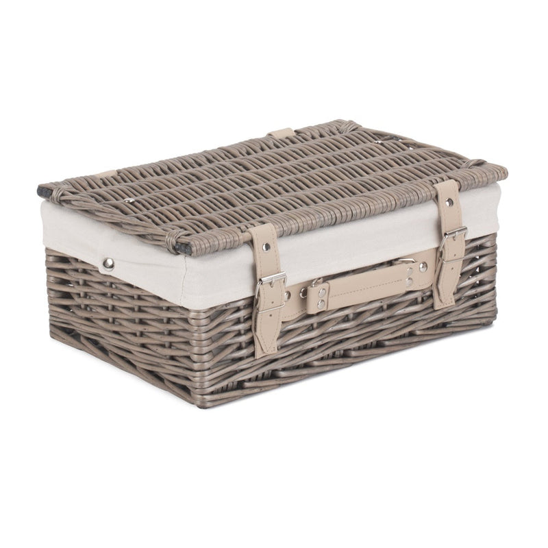 The Willow Basket 36cm Antique Wash Wicker Picnic Basket with Cotton Lining