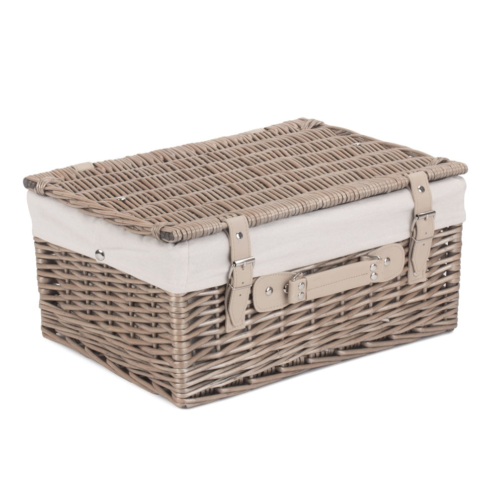 The Willow Basket 41cm Antique Wash Wicker Picnic Basket with Cotton Lining
