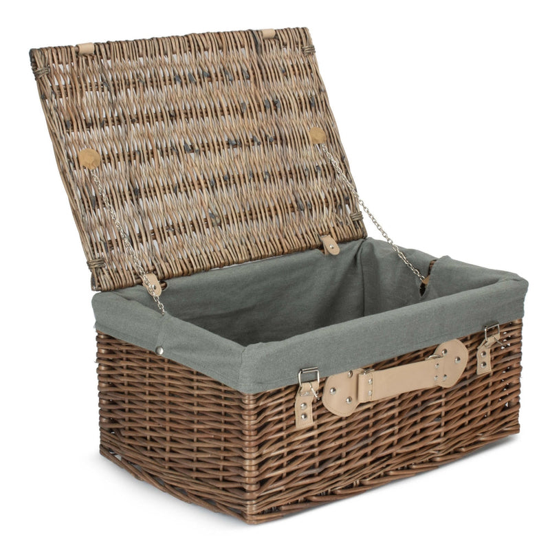 The Willow Basket 51cm Antique Wash Wicker Picnic Basket with Cotton Lining