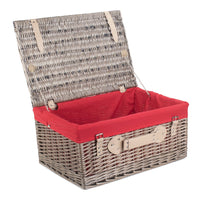 The Willow Basket 51cm Antique Wash Wicker Picnic Basket with Cotton Lining