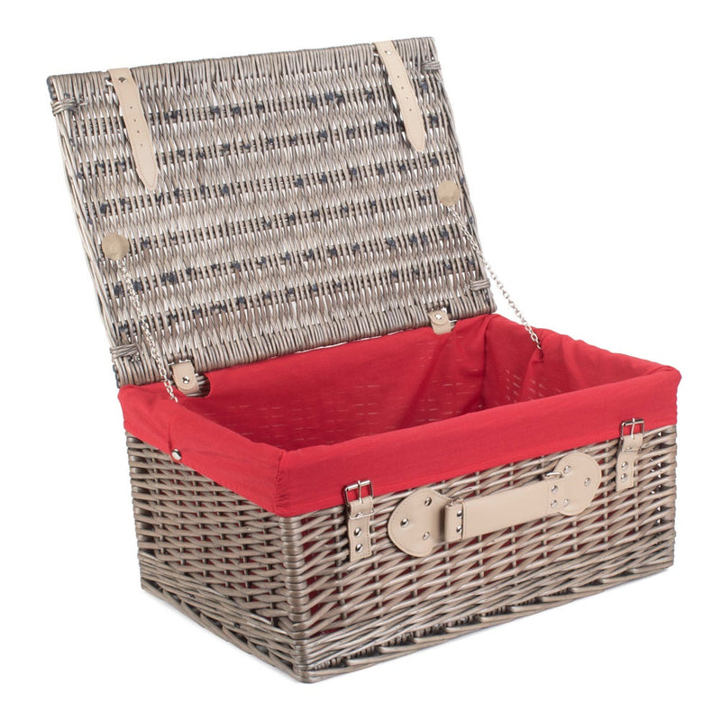 The Willow Basket 51cm Antique Wash Wicker Picnic Basket with Cotton Lining
