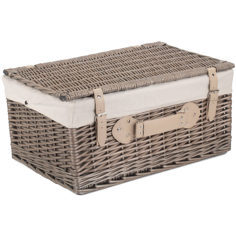 The Willow Basket 51cm Antique Wash Wicker Picnic Basket with Cotton Lining