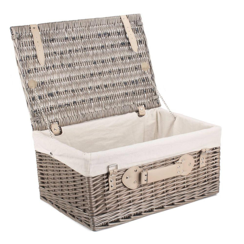 The Willow Basket 51cm Antique Wash Wicker Picnic Basket with Cotton Lining