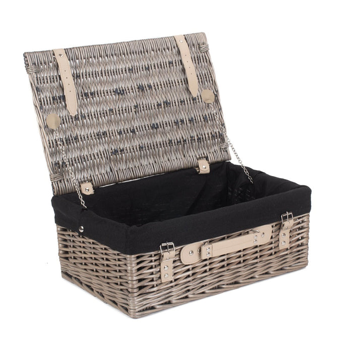 46cm Antique Wash Wicker Picnic Basket with Cotton Lining