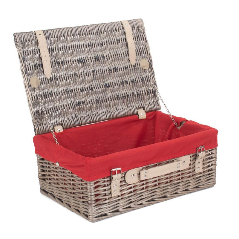 The Willow Basket 46cm Antique Wash Wicker Picnic Basket with Cotton Lining