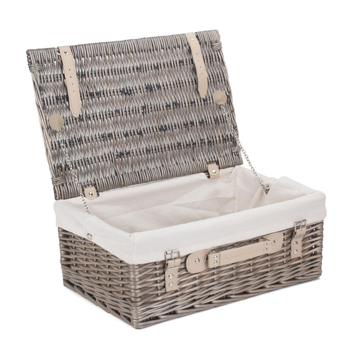 46cm Antique Wash Wicker Picnic Basket with Cotton Lining