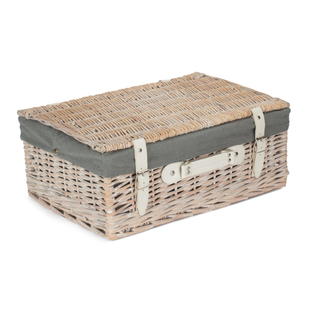 The Willow Basket 45cm White Wash Empty Picnic Basket