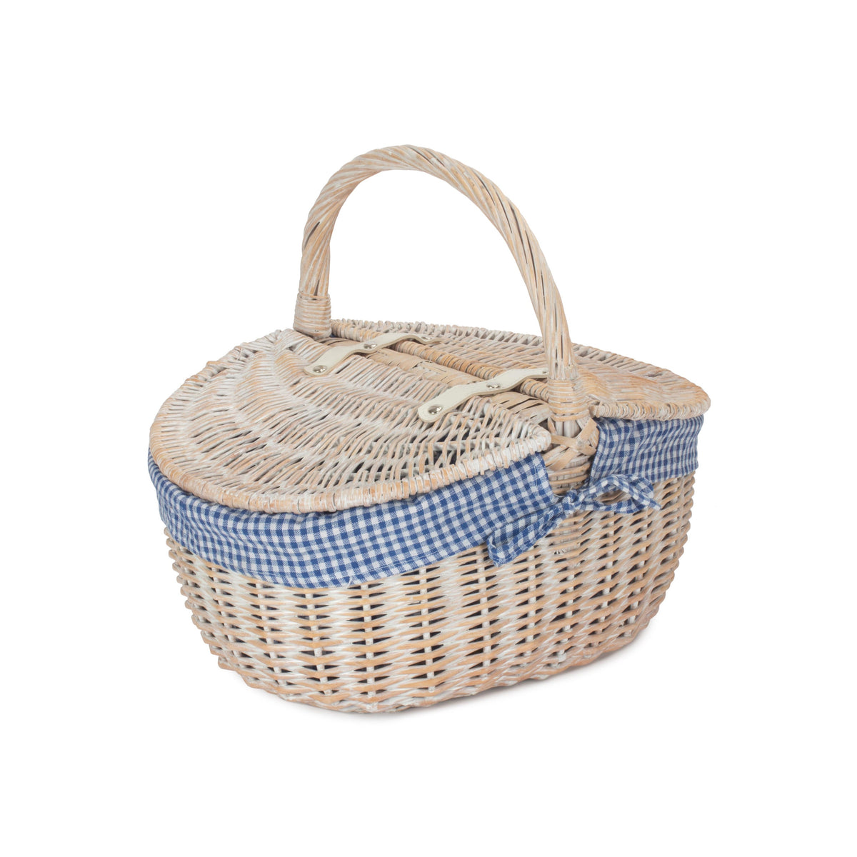 The Willow Basket White Wash Finish Oval Wicker Picnic Basket