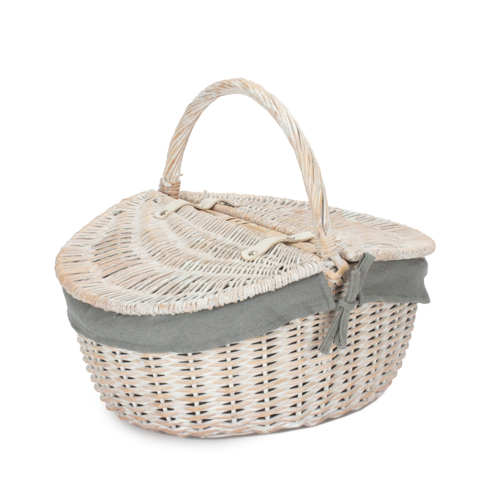 The Willow Basket White Wash Finish Oval Wicker Picnic Basket