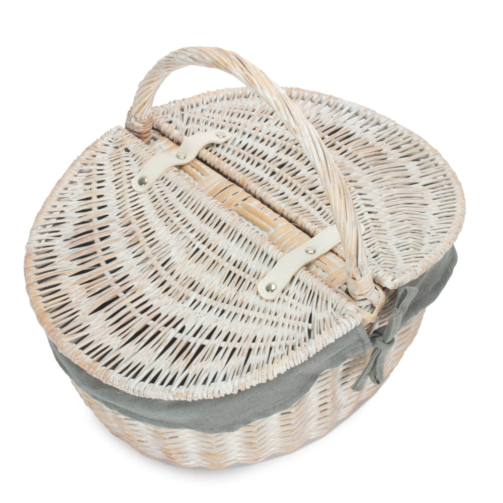 The Willow Basket White Wash Finish Oval Wicker Picnic Basket