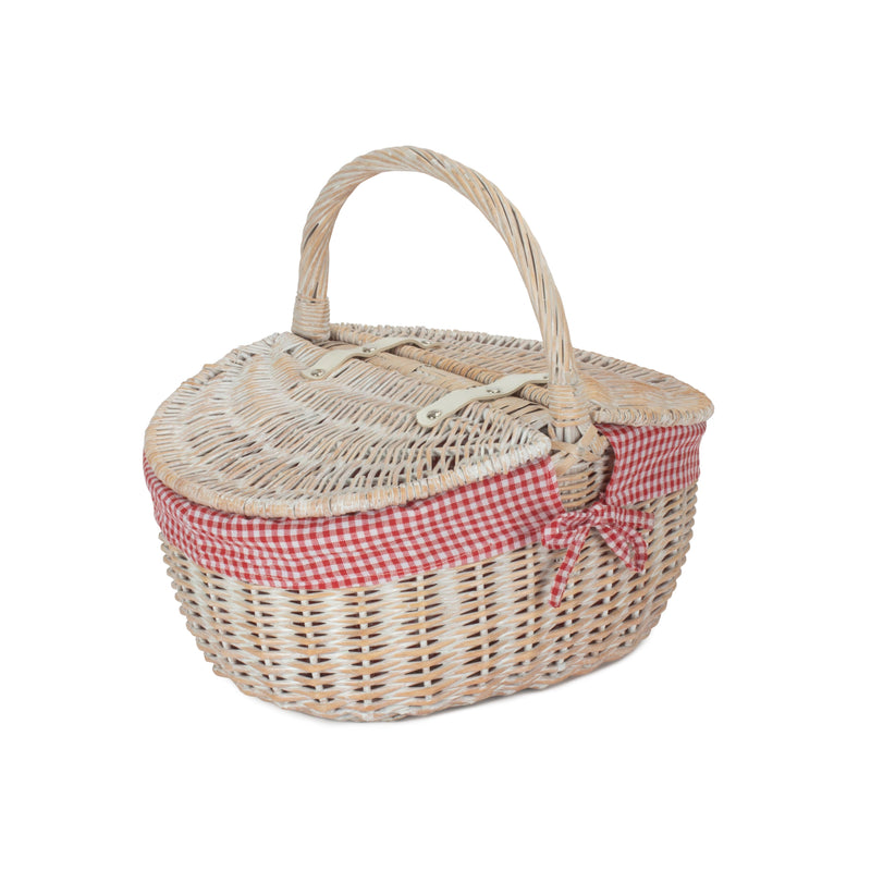 The Willow Basket White Wash Finish Oval Wicker Picnic Basket