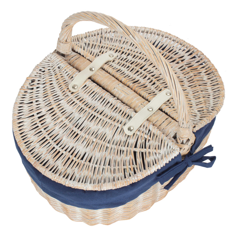 The Willow Basket White Wash Finish Oval Wicker Picnic Basket