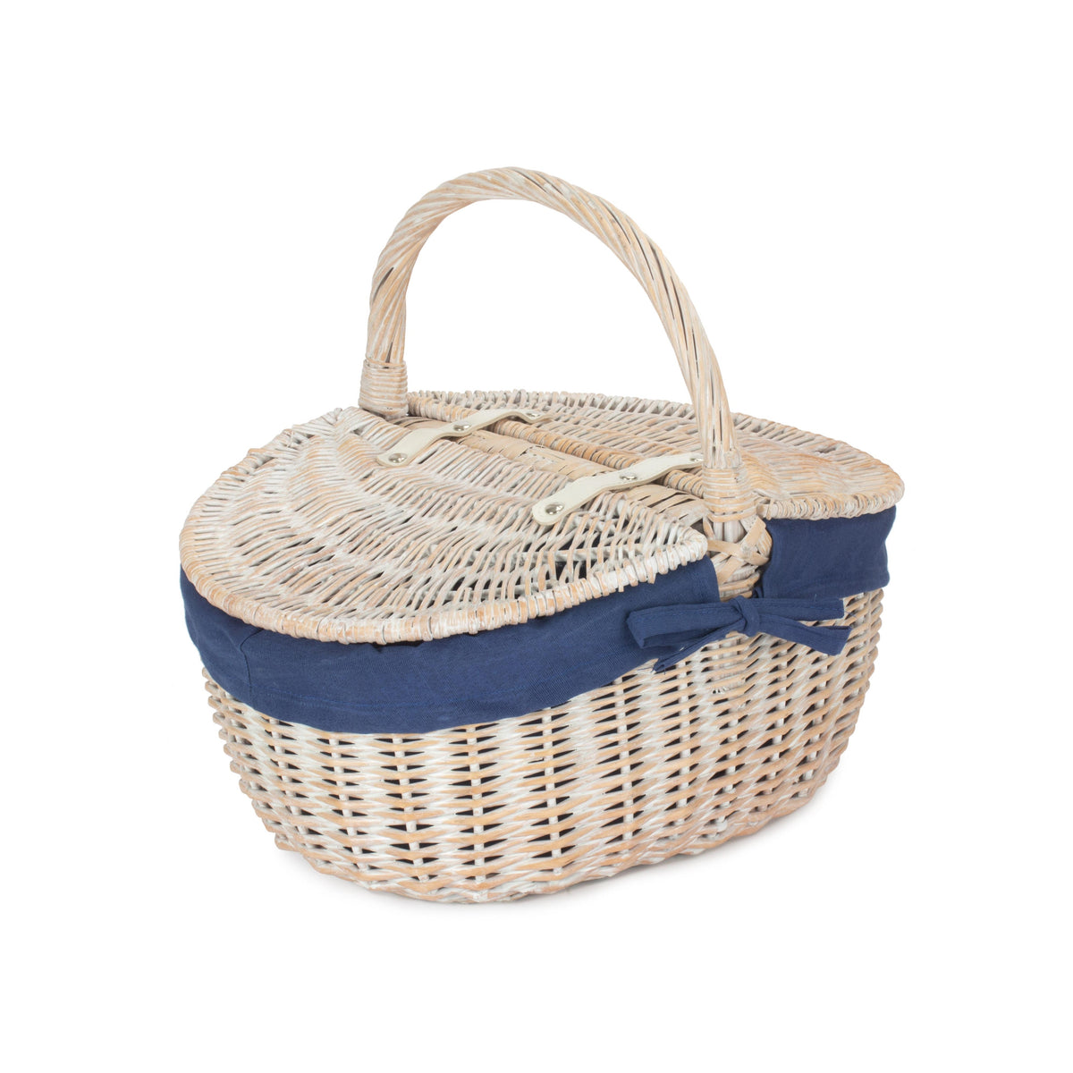 The Willow Basket White Wash Finish Oval Wicker Picnic Basket
