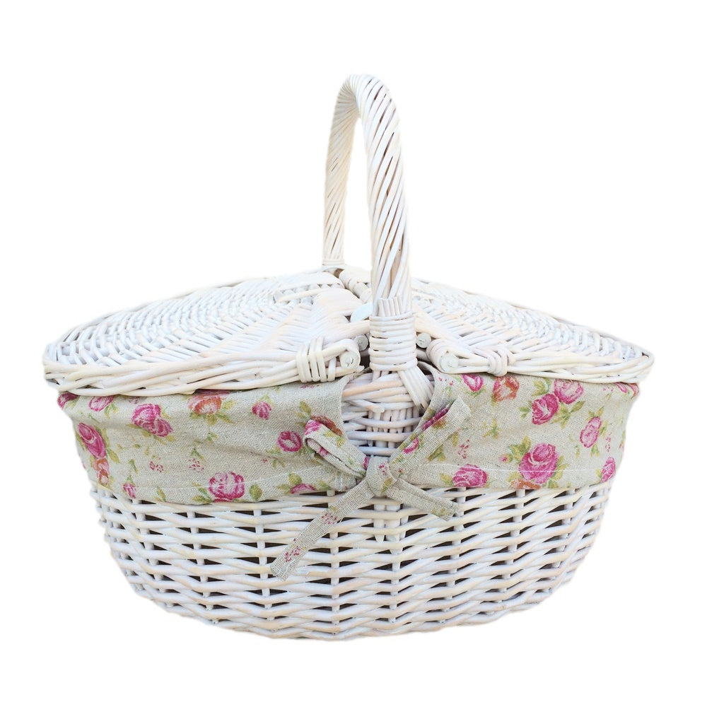 The Willow Basket White Wash Finish Oval Wicker Picnic Basket