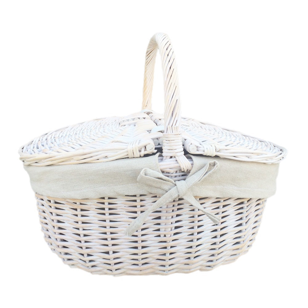 The Willow Basket White Wash Finish Oval Wicker Picnic Basket
