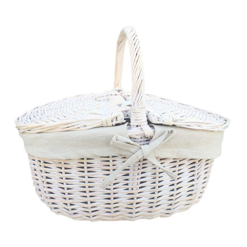 The Willow Basket White Wash Finish Oval Wicker Picnic Basket