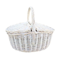 The Willow Basket White Wash Finish Oval Wicker Picnic Basket