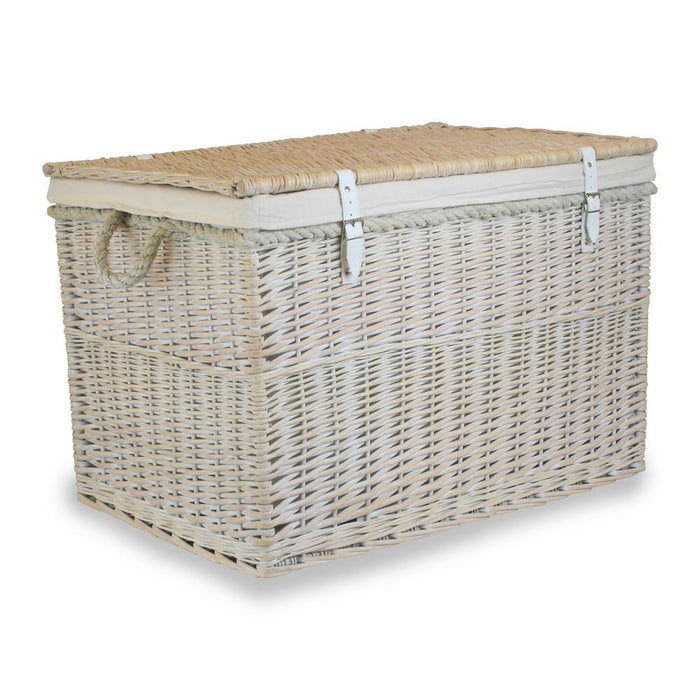 Large White Wash Finish Storage Wicker Basket